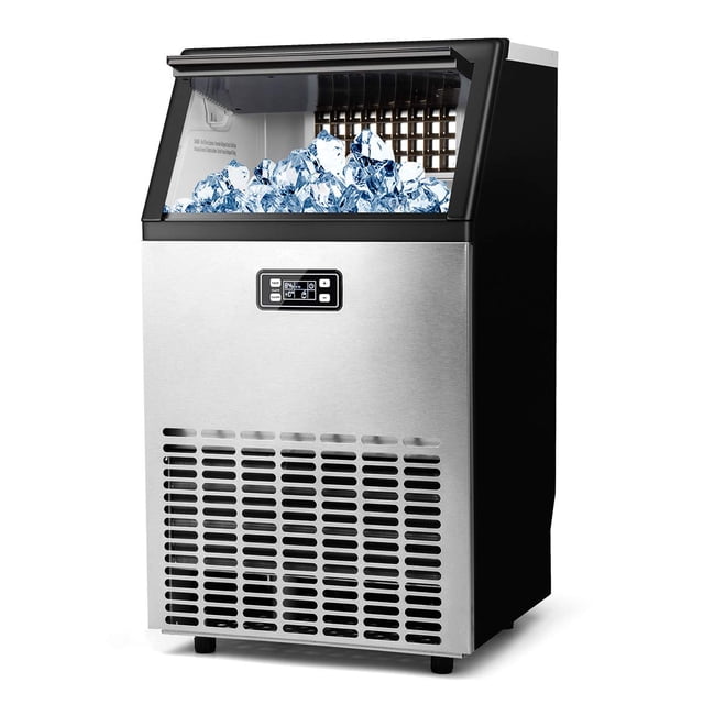 MECY Commercial Ice Maker Machine, Stainless Steel Automatic Ice Machine Make 100lbs/24H, Freestanding Ice Maker with 33lb Storage Capacity for Home, School, Office, Bar, Coffee Shop, Restaurants.