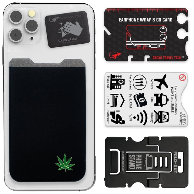 Gecko Travel Tech Phone Wallet - Stick On Card Holder Wallet for Cell Phones - Adhesive Card Pocket - WEED