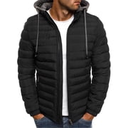 aohooy Winter Jackets for Men Lightweight Hooded Puffer Jacket Zip up Padded Coat Packable Down Jacket Quilted Insulated Jacket Black,XL