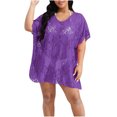 thumbnail image 2 of Pisexur Robe à Manches Courtes à Col en V pour Femme, Robe de Plage Unie à Manches Courtes avec Empiècements Ajourés, Chemise de Couverture Surdimensionnée, Robe à Manches Courtes pour Femme, Jupe pour Femme, 2 of 4
