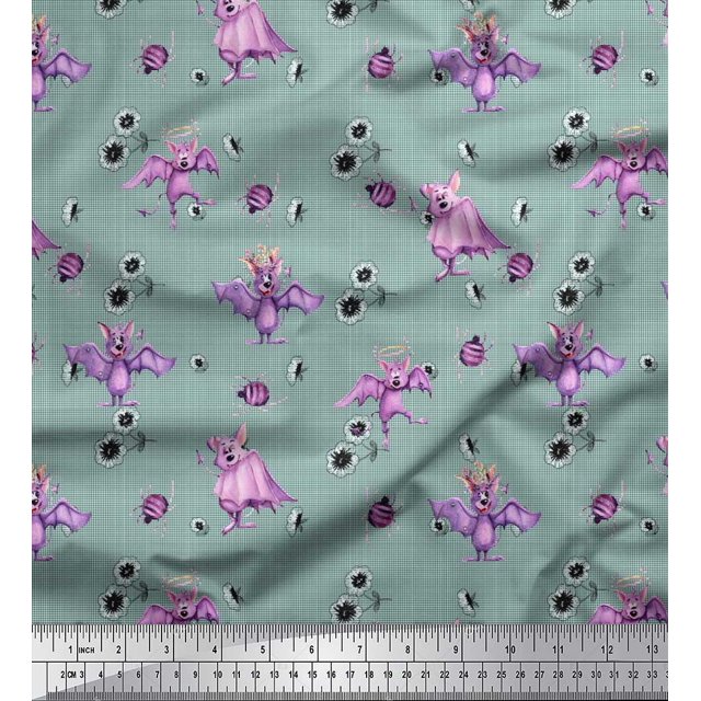 Soimoi Satin Silk Fabric Check,Spider & Bat Kids Print Sewing Fabric Yard 42 Inch Wide