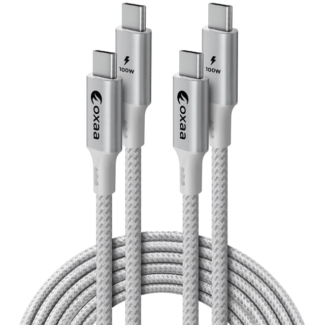OXAA USB C to USB C Braided Fast Charging Cable 100W,(2m/6.6ft), Nylon Charger Cord with Smart E-Marker Chip, Aluminum Connectors & 480Mbps Data Transfer for Phones, Tablets & Laptops