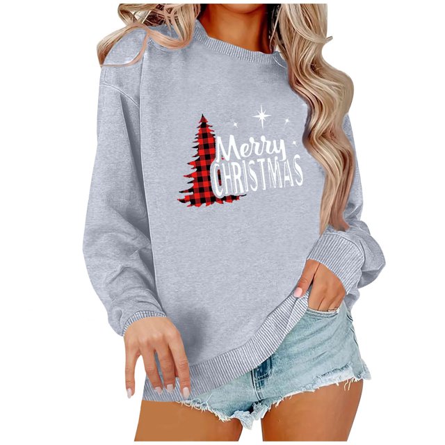 Pisexur Sweat-Shirt de Noël Décontracté à Manches Longues Col Rond pour Femmes, Chandail Ample et Confortable, Imprimé Mode Festival Automne