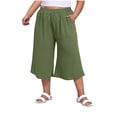 thumbnail image 4 of Ixbnca Plus Size Womens Capris Wide Leg Casual Crop Pants Drawstring High Waist Long Shorts with Pockets, 4 of 7