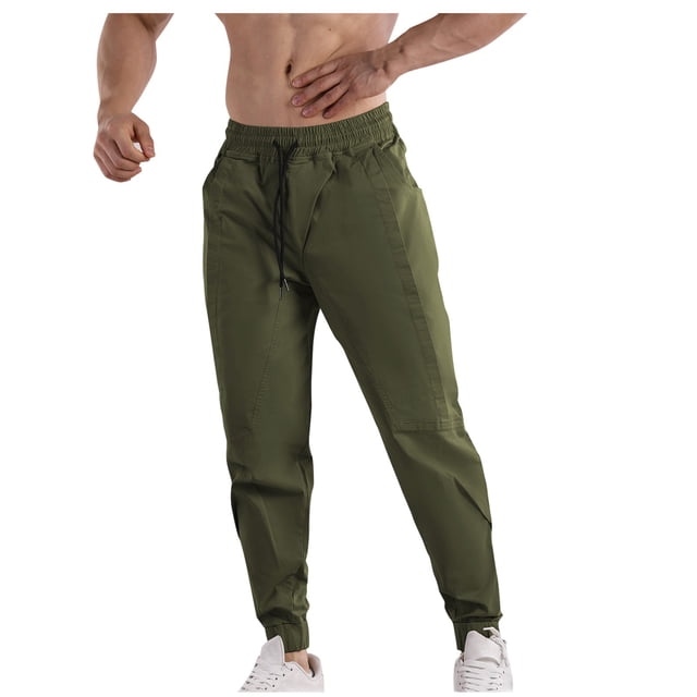 Amzcrzy Cargo Pants for Men Men's Fashion Casual Solid Color Pockets Elastic Rope Waist Casual Cargo Pants Men's Pants Men's Cargo Pants Pants for Men Men's Clothing Slacks for Men