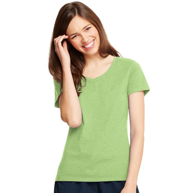Hanes T-Shirt Col en V pour Femmes X-Temp, S, Néon Lime Chiné