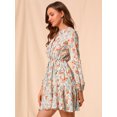thumbnail image 4 of INSPIRE CHIC Robe Midi Courte Trapèze pour Femme à Col en V, Imprimé Floral, Taille Élastique, Boutonnée, m Beige, 4 of 6