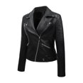 thumbnail image 3 of XZNGL Veste de Moto Ajustée à Col Montant en Cuir pour Femmes Veste en Cuir, 3 of 7