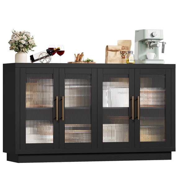 Homfa Buffet Moderne avec Portes en Verre Cannelé, Armoire d'Accent Console Table Meuble Télé, Noir