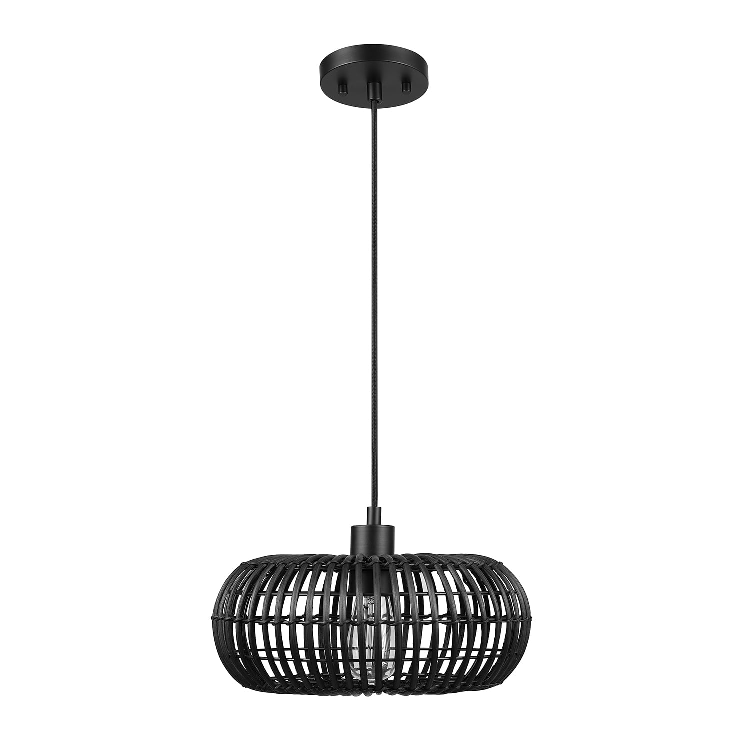 Luminaire suspendu à 1 ampoule Fitz noir mat avec abat-jour en rotin