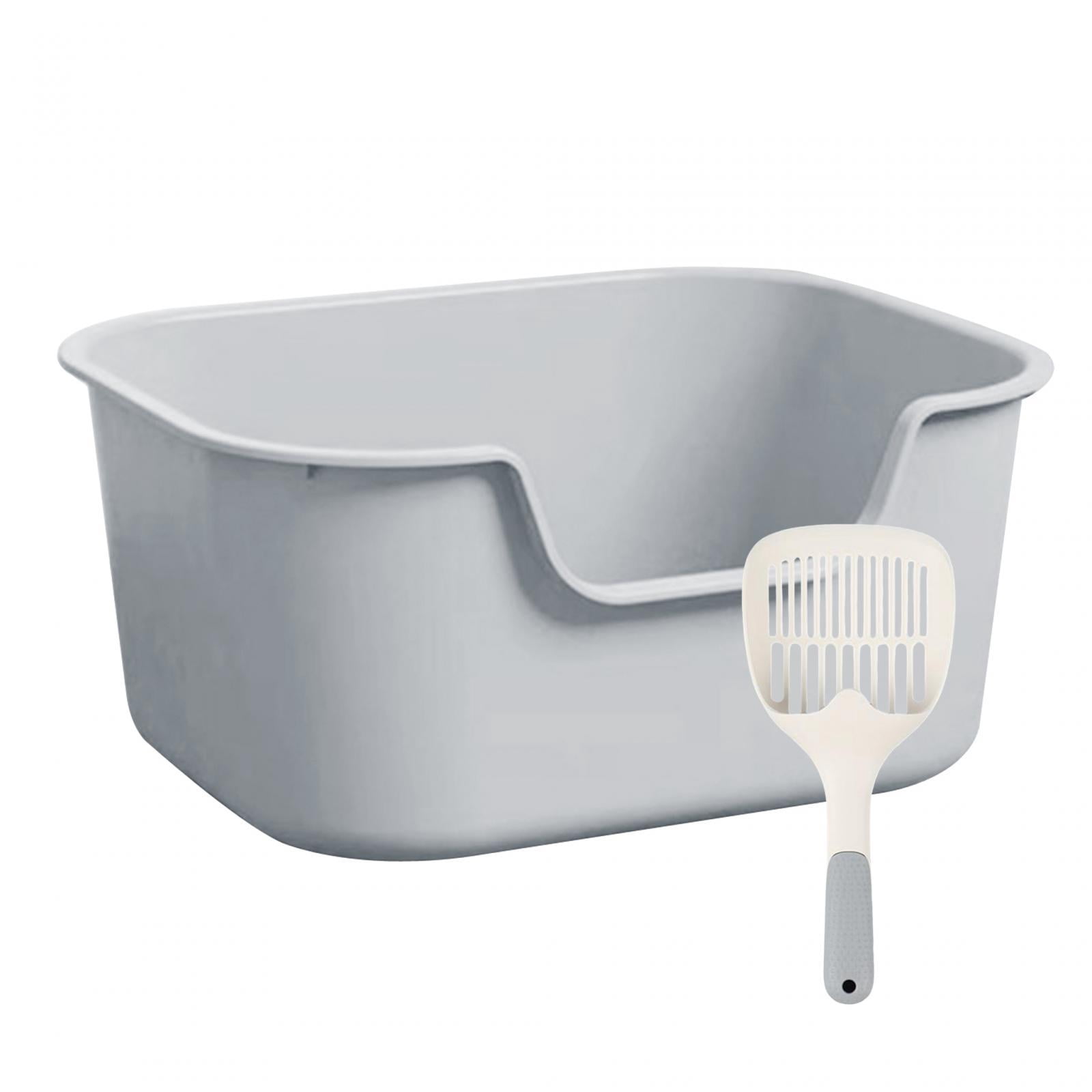 Open Top Pet Litter Tray Kitten Toilet Cat Sandbox Large Space Bedpan Cat Litter Gray