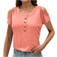 thumbnail image 1 of Timegard Plus Size Tops for Women Round Neck Clod Shoulder Button Short Sleeve Comfy Casual Loose Blouse, 1 of 7