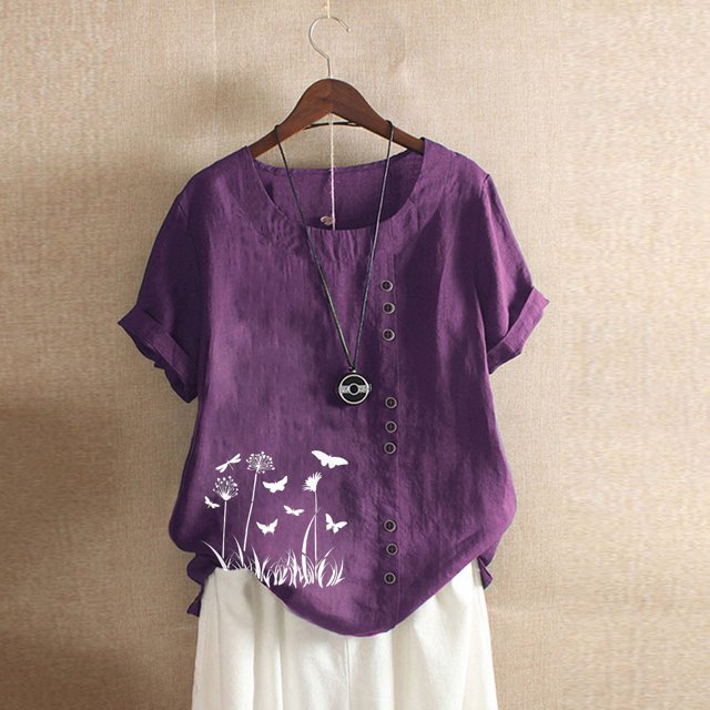 Babysbule Hauts pour Femmes Liquidation Mode Femmes Été Ample Imprimé T-Shirt à Col Rond Manches Courtes Blouse Décontractée Hauts