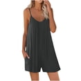 thumbnail image 1 of Timegard Womens Rompers Deep V Neck Ruffle Spaghetti Strap Sleeveless Short Loose Jumpsuit Comfy Solid Color, 1 of 5