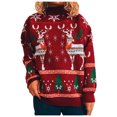 thumbnail image 1 of IROINID Chandail à Col Rond pour Femmes Imprimé Ample Mi-Long à Manches Longues Flocon de Neige Sapin de Noël Chandail pour Dames, 1 of 5