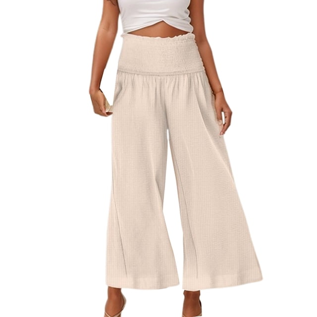 Plus Size Pants For Women High Waisted Capri Trousers Linen Wide Leg Casual Vacation Spring Fall Comfortable Stretchy Petite To Plus