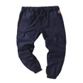 thumbnail image 2 of Men Solid Color Cargo Trousers  Loose Fit Drawstring Waist Long Pants, 2 of 4