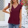 thumbnail image 2 of Timegard Womens Summer Tops Ruffle Cap Sleeve V-Neck Solid Color Comfy Lightweight Blouse Casual Loose Tops, 2 of 6