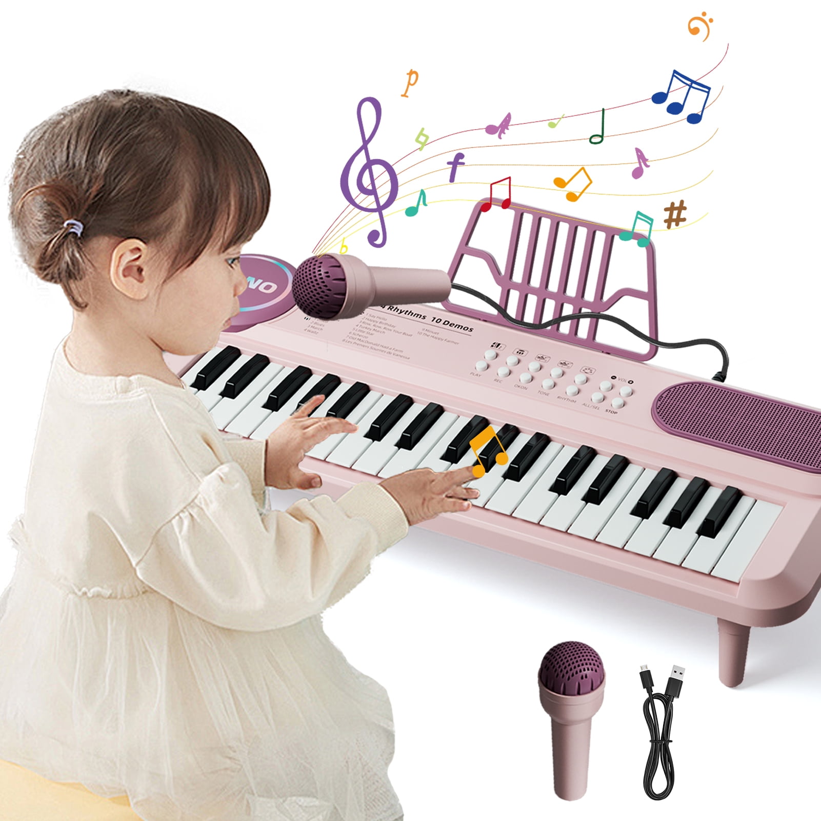 Piano électrique Enfant 37 Touches – Avec Microphone – Rose – Dès 3 Ans – éducatif