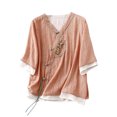 thumbnail image 1 of Birdeem Womens V-Neck Button Printed Loose Shirt with Three Quarter Sleeves Top, 1 of 12