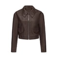 thumbnail image 1 of LOVZFMLL Vestes pour Femmes Couleur Unie Courte Mince Veste en Cuir à Manches Longues Veste Décontractée à Manches Longues Veste Décontractée à Capuche, 1 of 5