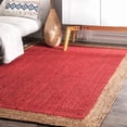 thumbnail image 1 of 6 Ft Square Red Jute Area Rug, Hand-Woven, Reversible, Farmhouse Boho Style, Durable & Pet-Friendly Rug for Living Room, Dining Room, and Bedroom, 1 of 5