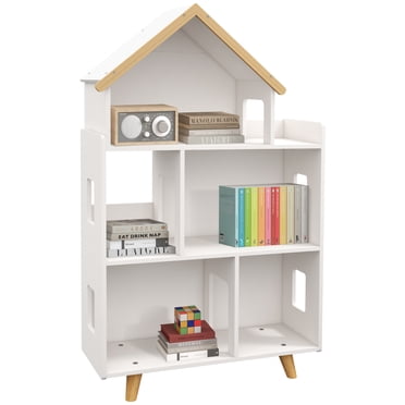 Qaba Armoire Organisatrice de Rangement pour Jouets, Bibliothèque pour Enfants à 3 Niveaux, Blanc