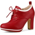 thumbnail image 1 of BLISSFUL STEP Bottines à Talon Bloc Haut à Plateforme à Bout Rond pour Femmes Rouge 6, 1 of 7