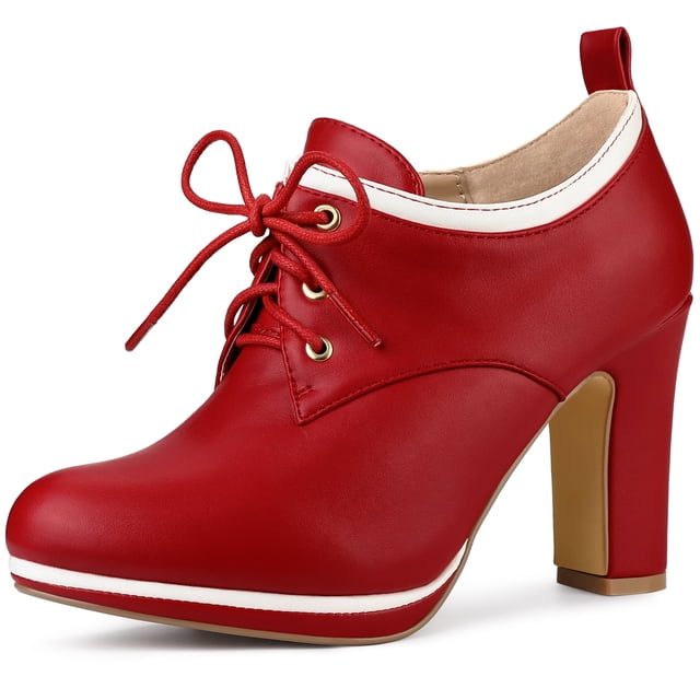 BLISSFUL STEP Bottines à Talon Bloc Haut à Plateforme à Bout Rond pour Femmes Rouge 6