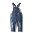 thumbnail image 1 of KIDSCOOL SPACE Salopette en Jean Moulant Déchiré pour Petite Fille Ou Petit Garçon, Bleu Foncé, 6 à 12 Mois, 1 of 8