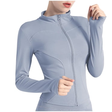 Timegard Womens Workout Jackets Full Zip Cropped Top Slim Athletic Running Jackets with Thumb Holes