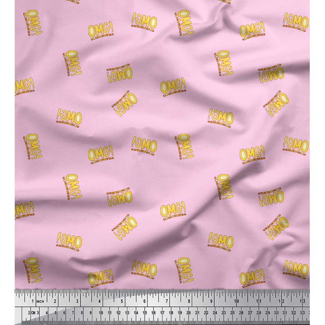 Soimoi Pink Velvet Fabric OMG Text Print Fabric by Yard 58 Inch Wide