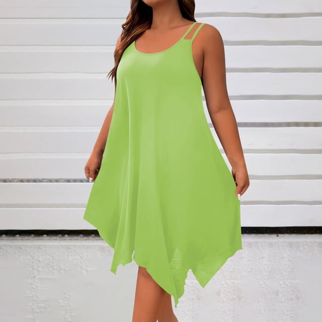 Ounisa Robe Camisole Midi Fluide Sans Manches à Encolure Dégagée et Ourlet Asymétrique pour Femme Grande Taille