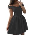 thumbnail image 1 of Off Shoulder Dress for Women Womens Solid Color Bra Off Shoulder Dress Waist Pleated Dress Dress Large Ball Dress Off the Shoulder Dress for Women Cold Shoulder Dress for Women, 1 of 6