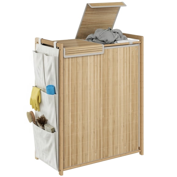 HOMCOM Panier à Linge en Bambou avec Sac à Cordon Amovible, Naturel