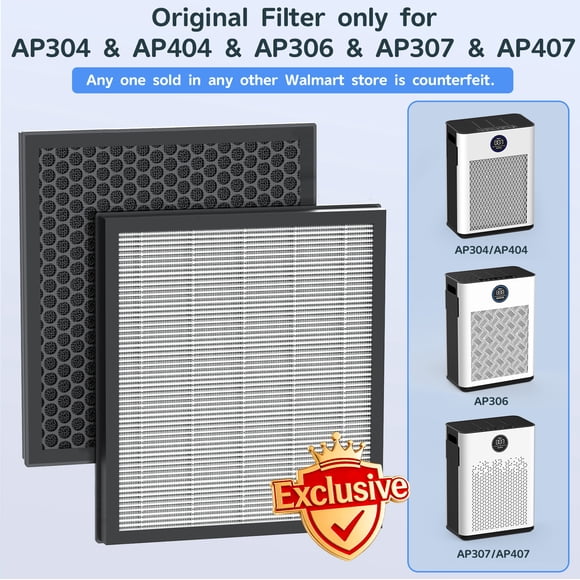 AIRFIRE Replacement H14 HEPA Air Purifier Filter for AP304 & AP404 & AP306 & AP307 & AP407 CADR 300+ m³/h Air Purifier , Activated Carbon, Original