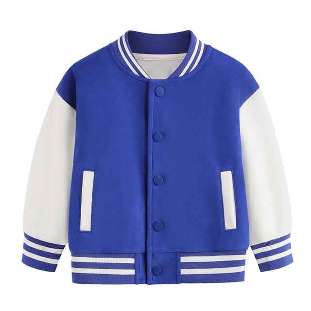 Girls Coats & Jackets Child Autumn Spring Long Sleeved Color Block Baseball Blue Cute Fall Tops for Girls ,5-6 Years
