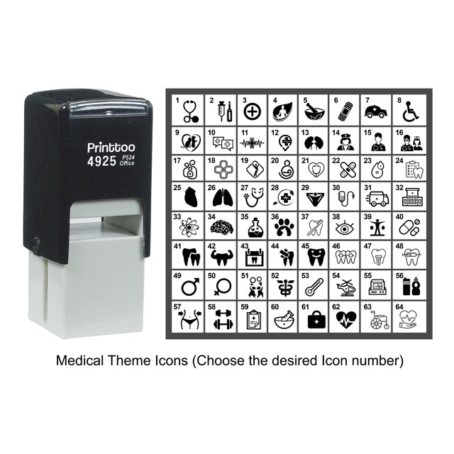 Printtoo Personalized Medical Theme Icons Rubber Stamp Self Inking Stamper 24 mm-Blue