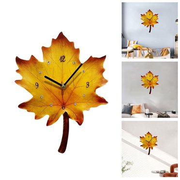 WIFKLSIIPG Wall Clock Battery Operated Maple Leaf Shape Wall Clock Living Room Dining Room Decoration Mute Wall Clock Natural Wall Clock(Orange)
