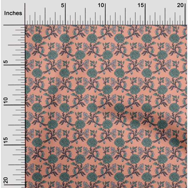 oneOone Polyester Lycra Fabric Leaves & Floral Block Print Sewing Fabric BTY 56 Inch Wide