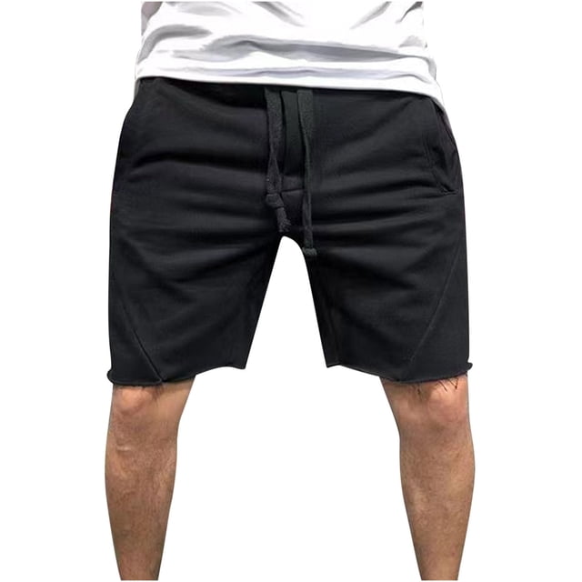 Yuzhih Men's Summer Shorts Casual Solid Color Drawstring Frayed Raw Hem Shorts Outdoors Workout Athletic Shorts