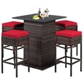 thumbnail image 2 of Costway 5PCS Patio Rattan Bar Table Stool Set Hidden Storage Shelf Cushion Red, 2 of 9