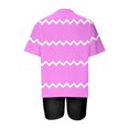 thumbnail image 4 of Mikilon Ensemble Élégant pour Femmes 2 Pcs Mode Décontractée Rayé Imprimé Col Rond Épaule Tombante Short Ensemble Deux Pièces Rose-B 2TG, 4 of 4