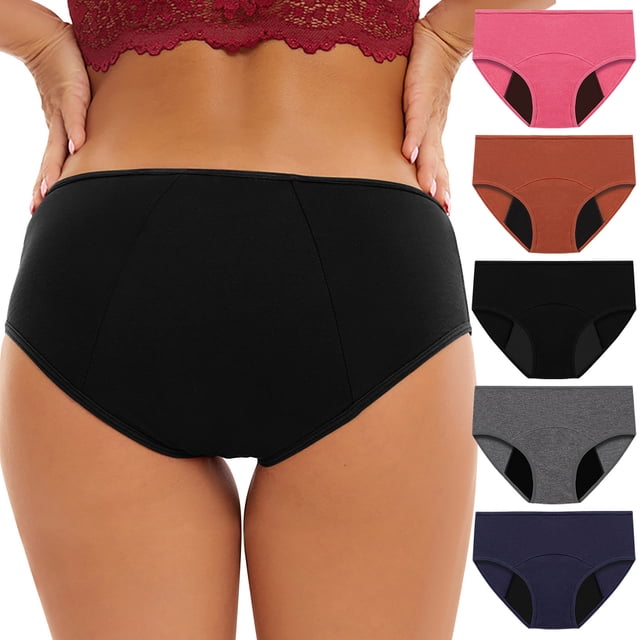 Cameland 5PC Period Underwear for Women Seamless Panties for Women Mid Waist Solid Menstrual Leak Proof Physiological Underpants
