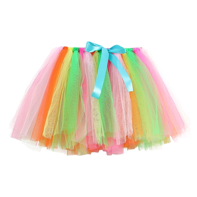 Quotay Girls Skirt Kids Holiday Party Color-Block Mesh Dance Tutu Skirt Pink,S