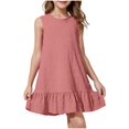 thumbnail image 3 of Milgrthf Robe d'Été pour Filles, Enfants, Décontractée, Col Rond, Sans Manches, Mode, Texturée, Ourlet à Volants, Mini Robe Débardeur, Robes d'Été pour Préadolescentes, Rose, 5 Ans, 3 of 9