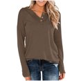 thumbnail image 2 of Timegard Womens Tops Notched V Neck Long Sleeve Basic Tee Shirts Fall Casual Solid Color Tops Blouse, 2 of 7