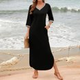thumbnail image 4 of Gspmoly Robes pour Femmes, Robes pour Femmes Manches 3/4 Col en V Ample Fluide Fendue Longue Robe Maxi avec Poches Robes de Cocktail jusqu'à 65 % de Rabais, 4 of 9