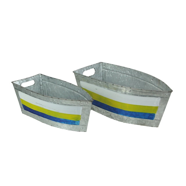 Set of 2 Boat Planters, 15 Inch Galvanized Metal Flower Tubs