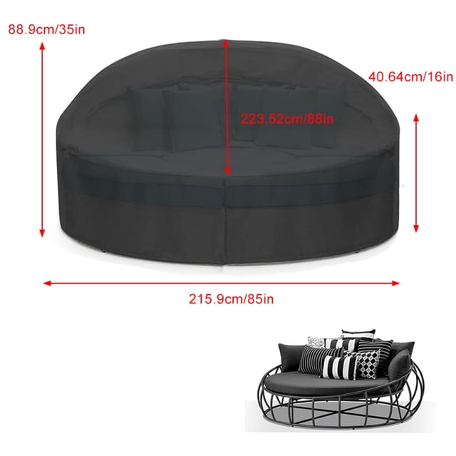 Housse pour Lit de Jour Rond d'Extérieur, Housse de Patio Robuste de 88 Pouces, Imperméable et Protégée contre les UV pour Lits de Jour Ronds